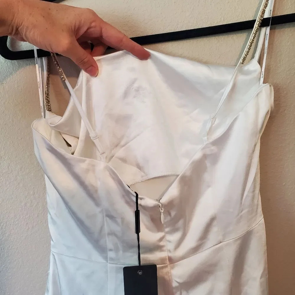 Elliatt White Jacinda Asymmetrical Satin Crystal Strap Dress Size Small - Picture 15 of 15